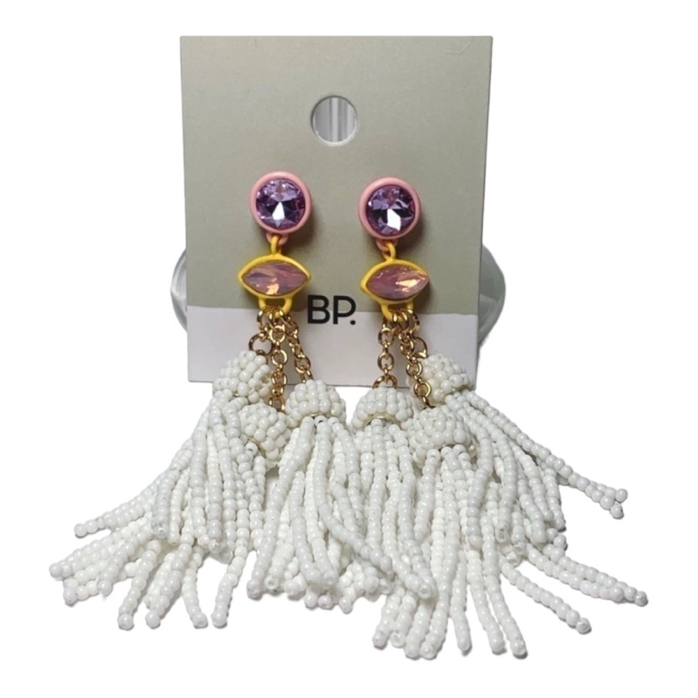BP White Beaded Dangling Earrings
